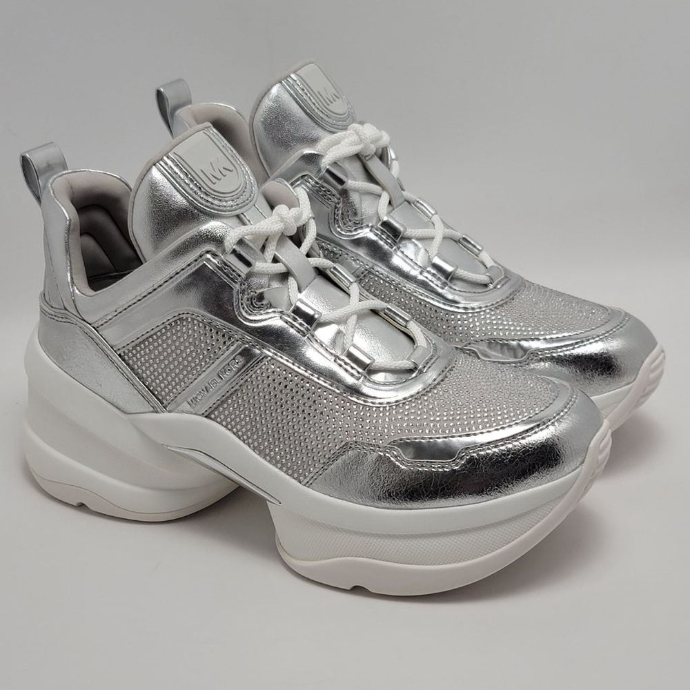Michael Kors Olympia Extreme Trainer Sneakers Size 9M Crystal Metallic Silver - Picture 13 of 15